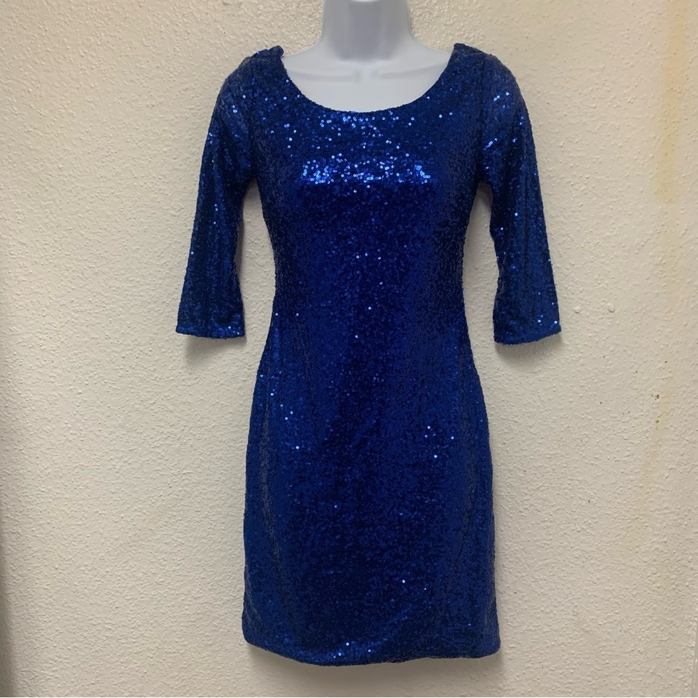My Michelle Womens/Juniors  Royal Blue Sequined Dress Sz 3 scooped  Knee Lenght